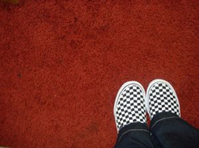 Red carpet and checkered shoes; photo courtesy Sarah Harris